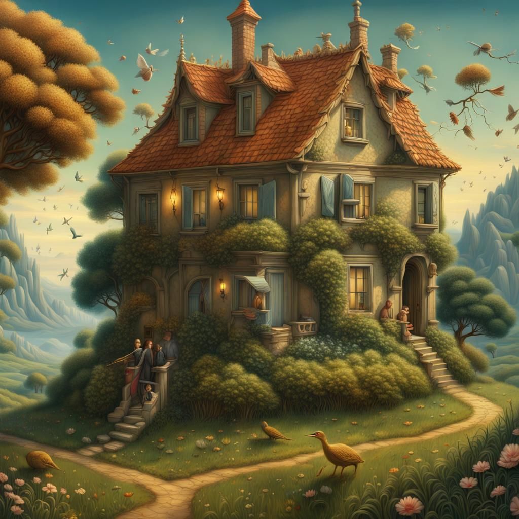 Magical Realism Landscape with Harmonious Life