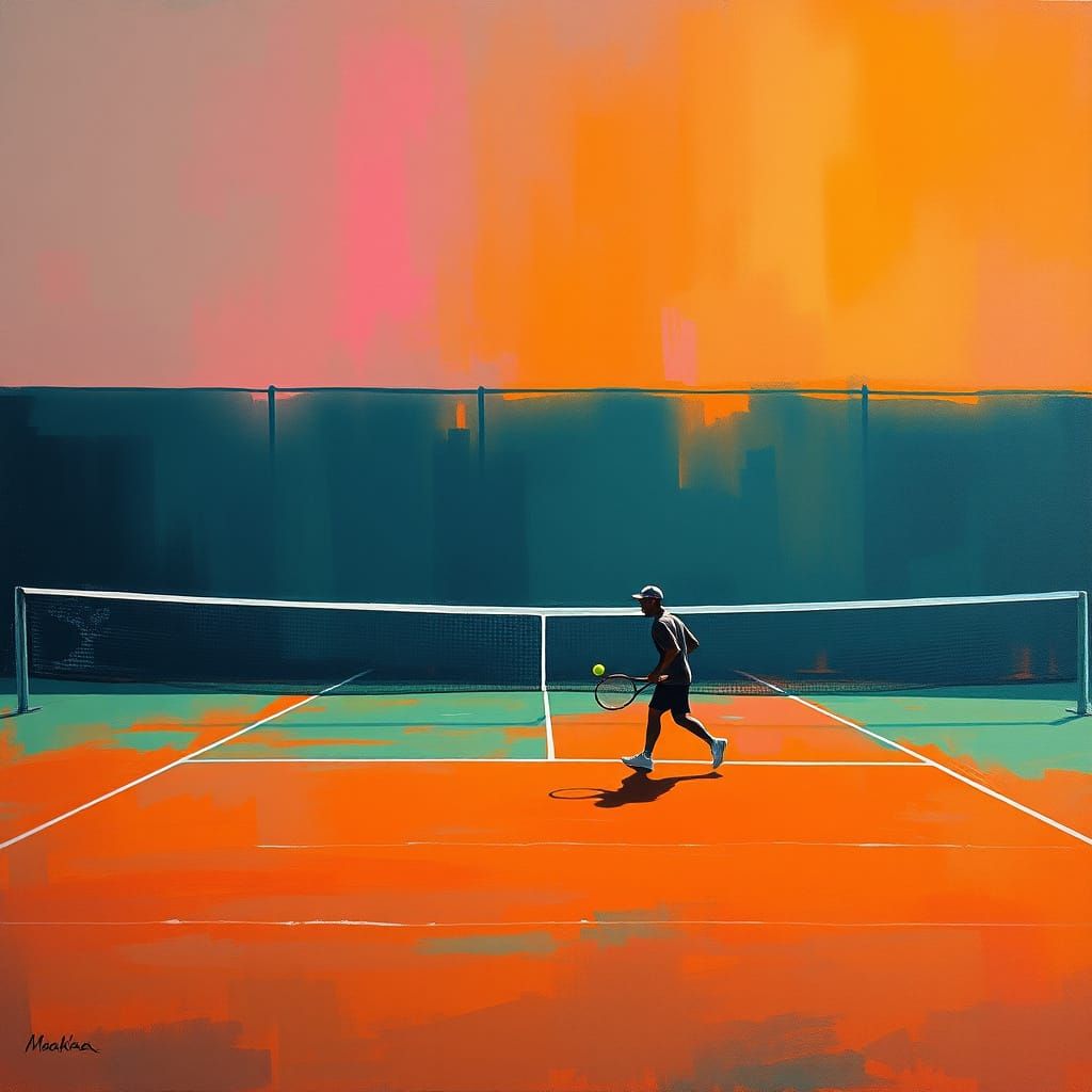 Abstract Tennis Player on Clay Court Painting
