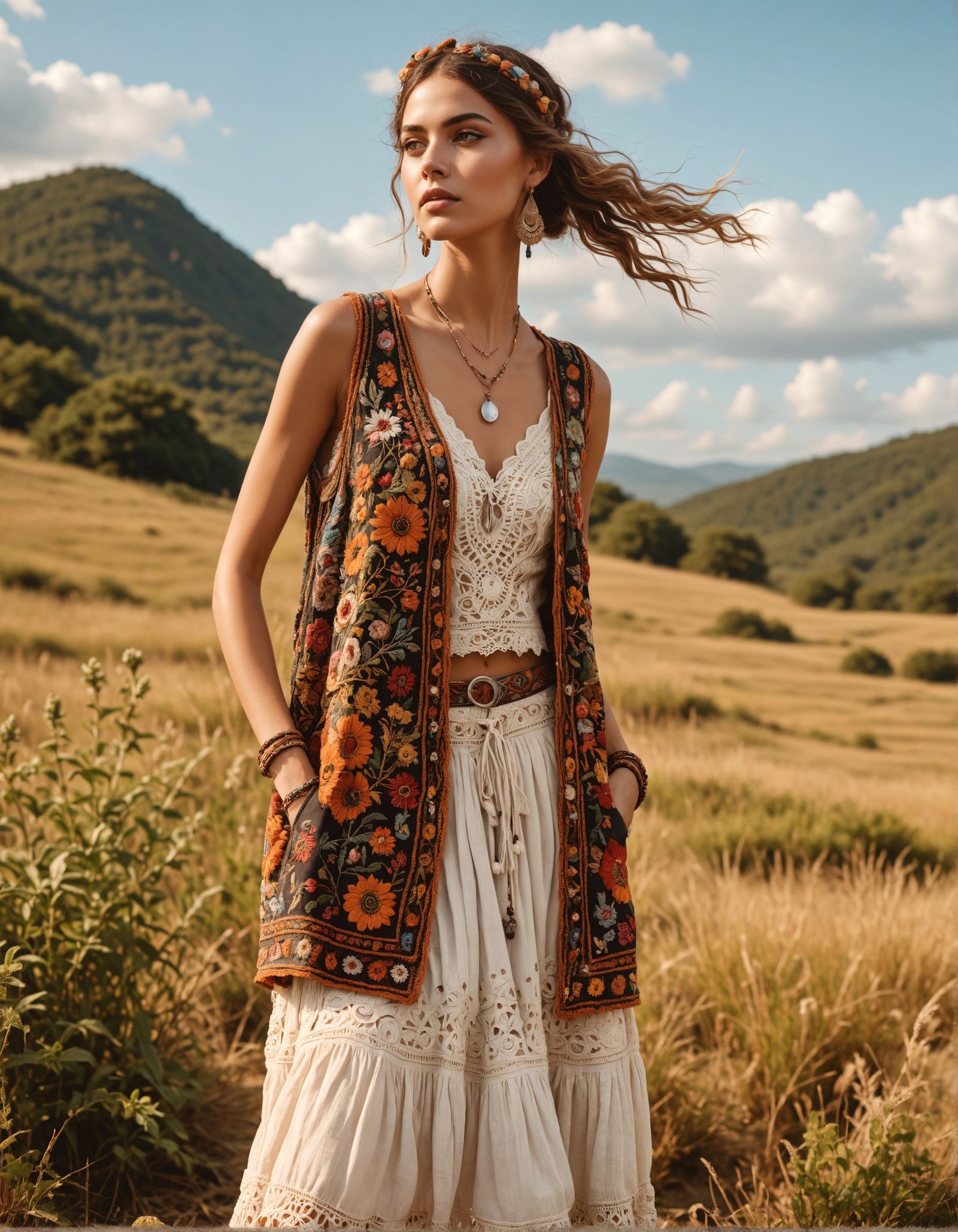 Free-Spirited Bohemian Woman in Vibrant, Whimsical Style