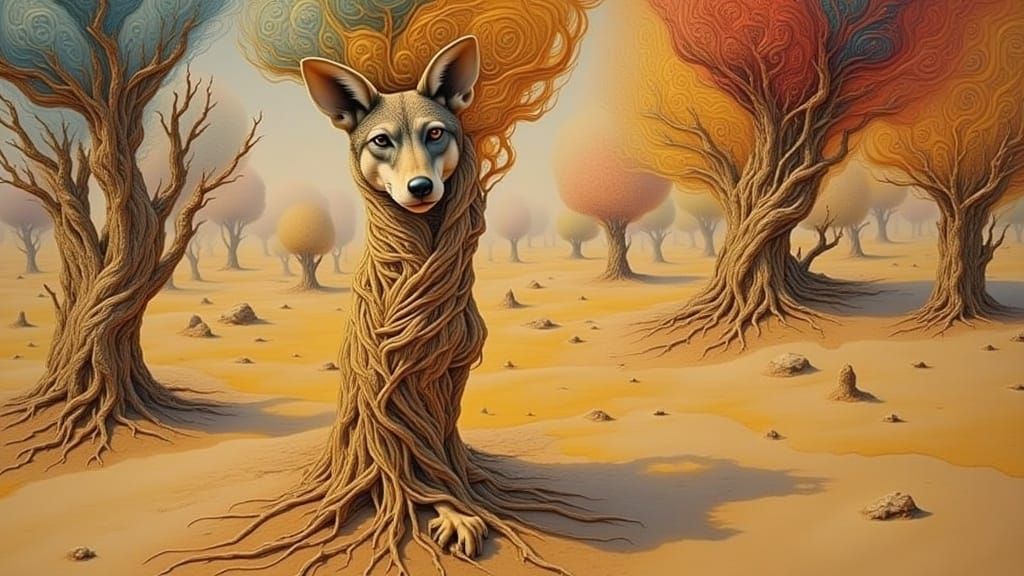 Surreal Desert Coyote in Dreamlike Alcohol Ink