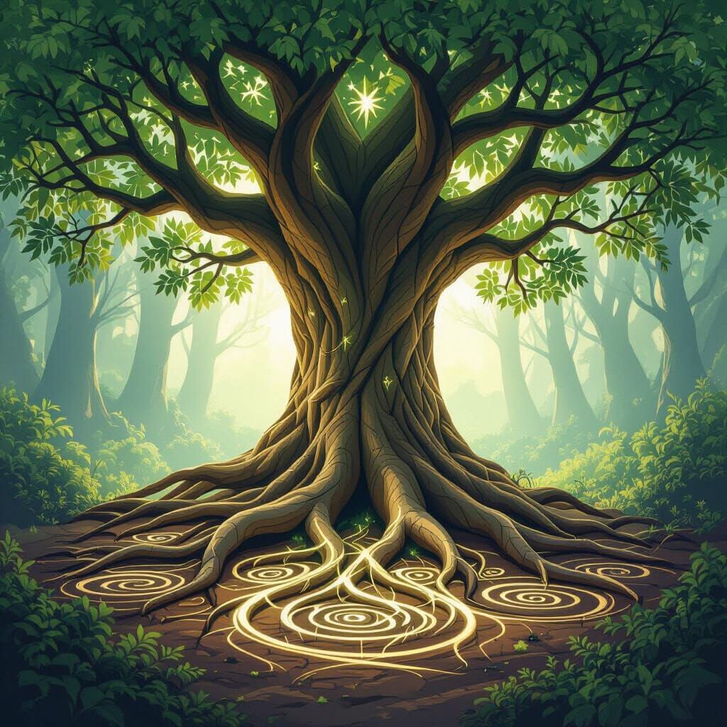 Ancient Tree Roots Form Circular Patterns With Stylized Tria...