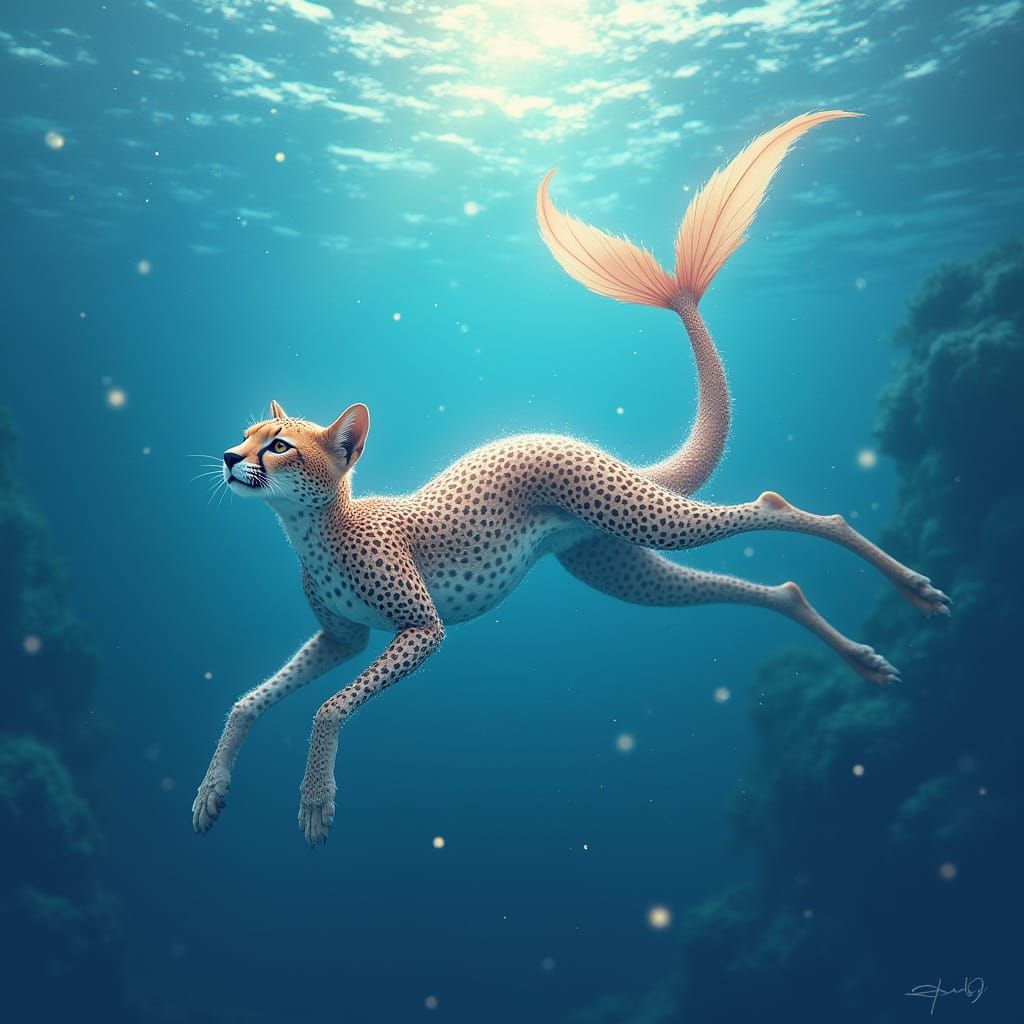 Majestic Aquatic Chimera Dives into Crystal Depths