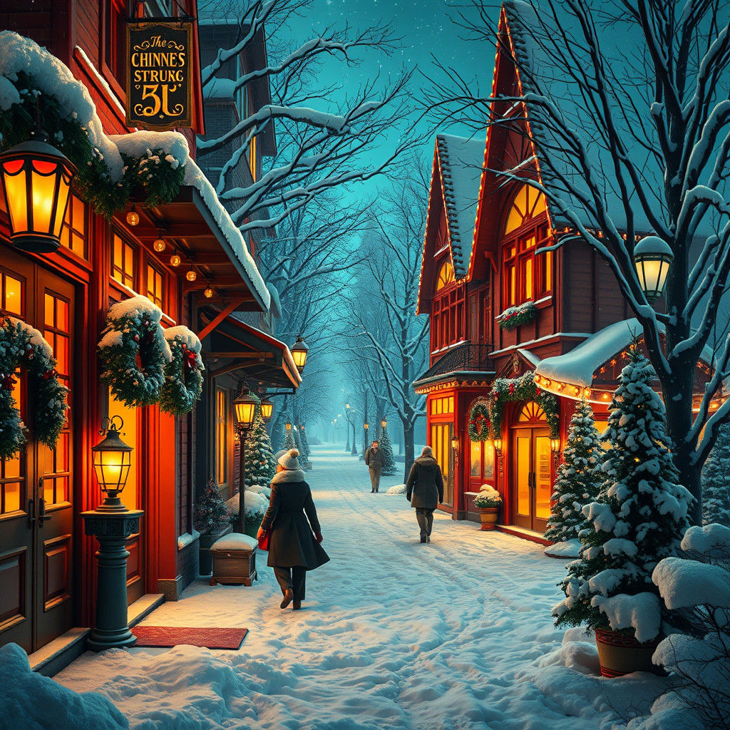 Retro Holiday Postcard Scene from It's a Wonderful Life