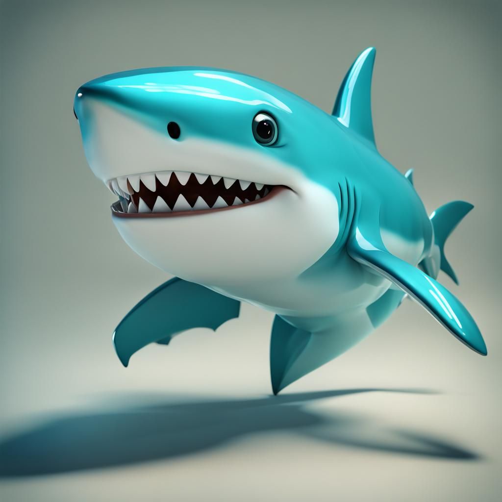 Cute Reflective Baby Shark in 3D