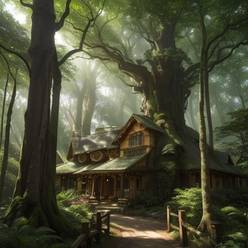 Breathtakingly Realistic Treehouse in a Vibrant Mythical For...