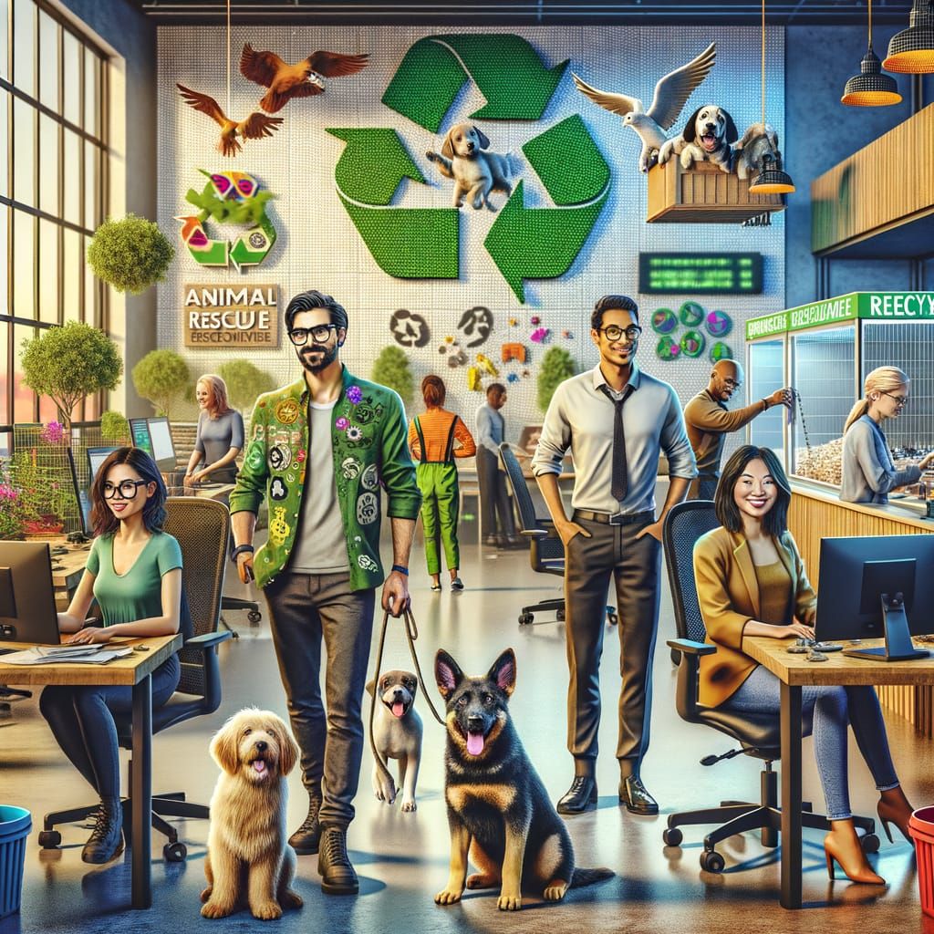 Startup Team Works in Eclectic Office Amidst Canine Hospital