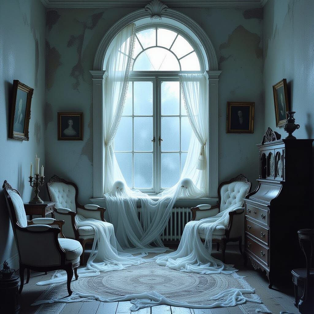 Spectral Victorian Room with Ethereal Spaghetti Creatures