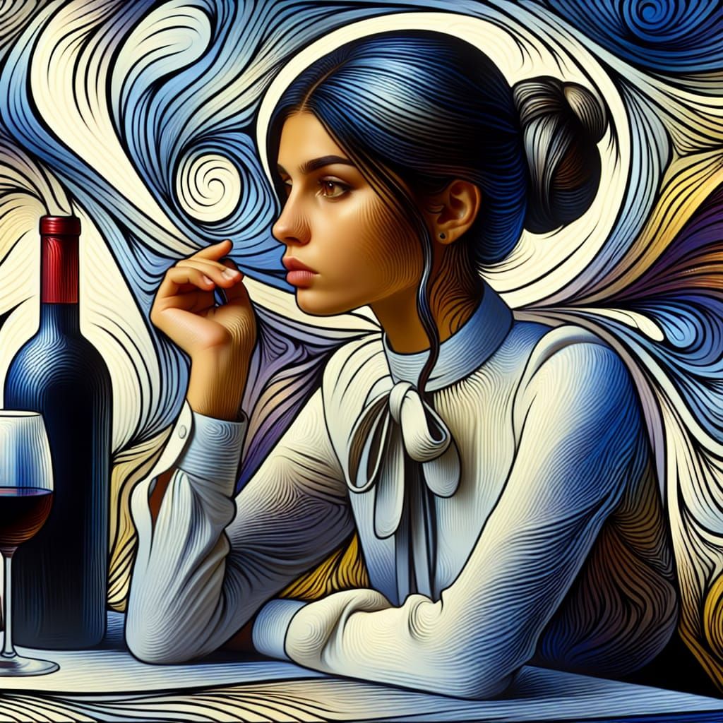 Pensive Woman with Wine: A Conceptual Illustration