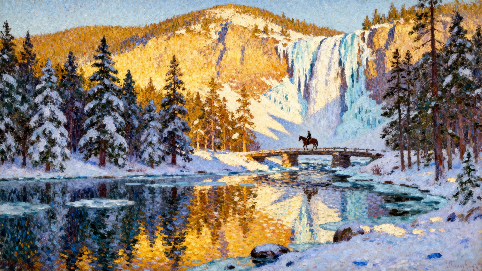 Serene Winter Landscape with Rider on Horseback