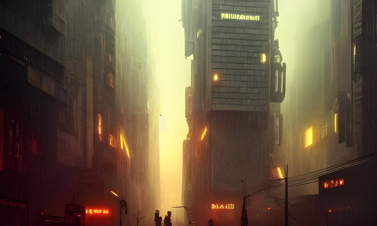 Busy Dystopian City in Sci-Fi Art Style