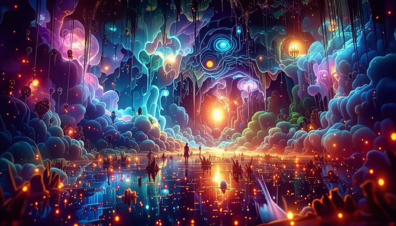 Ethereal Figure in Bioluminescent Swamp Dreamscape