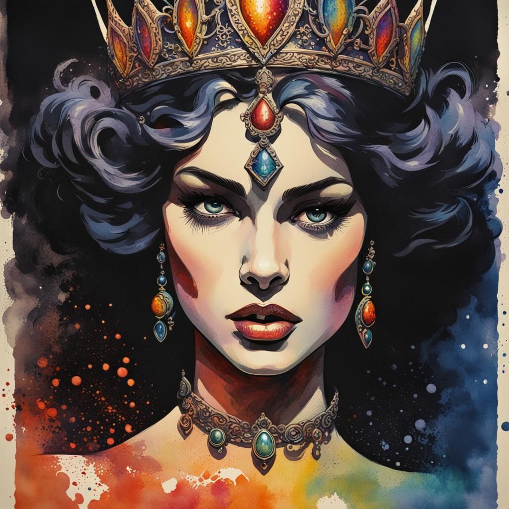 Vintage Watercolor Poster of a Dark Princess