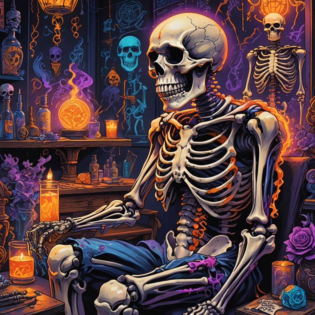 Skeleton Tattoo in Dark Fantasy Style