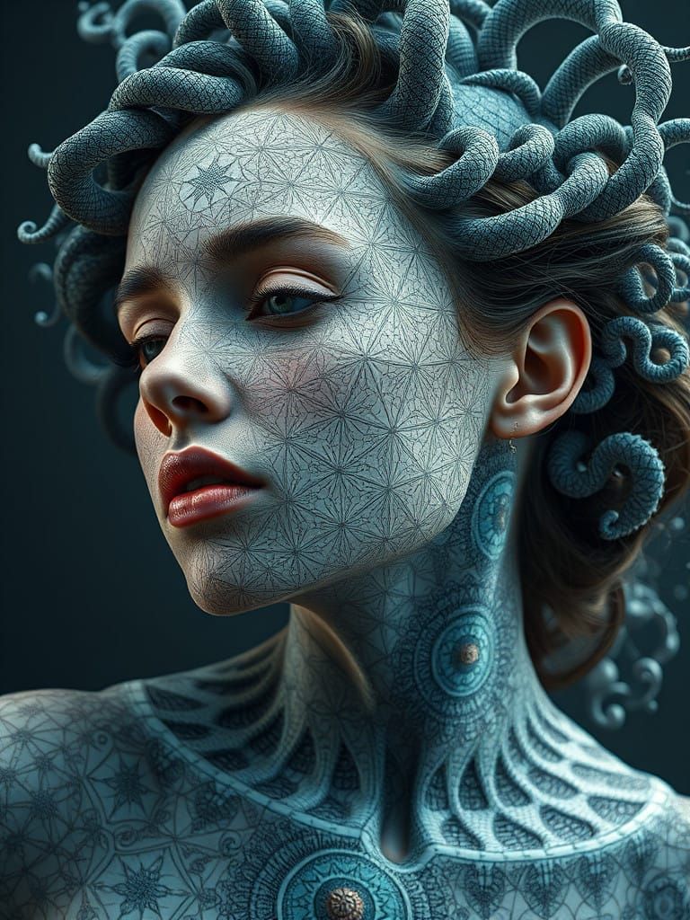 Fractalized Woman in Hyperdetailed Realist Photography