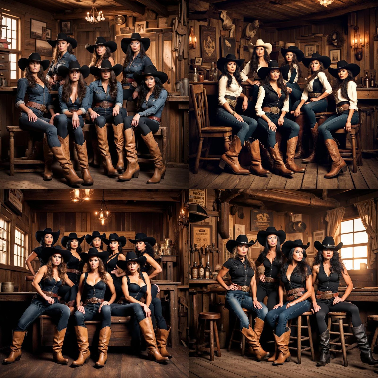 Cowgirl Group Posing in Old West Saloon