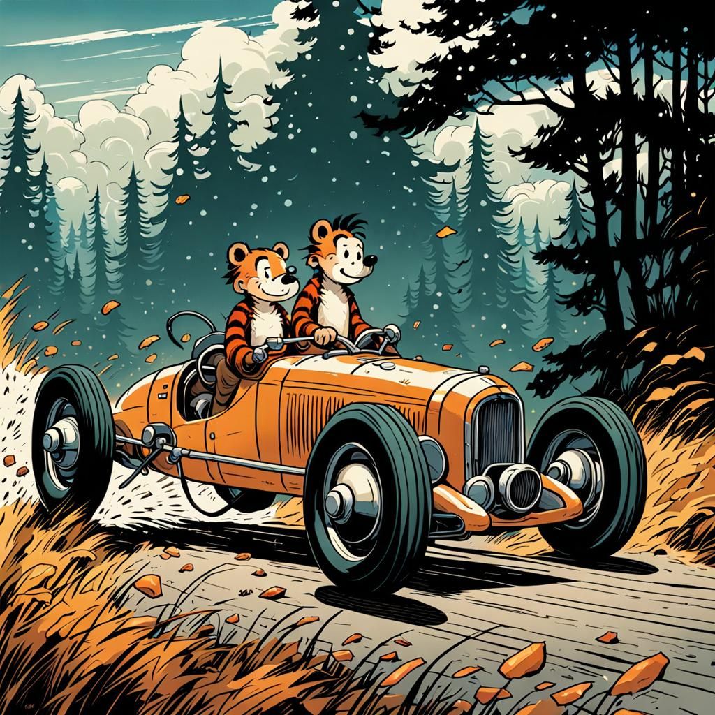 Calvin and Hobbes in a 1930’s racer Mark Brook and Dan Mumfo...