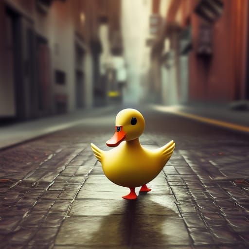 Cute Duck Street Walk: Splash Art, Photorealism