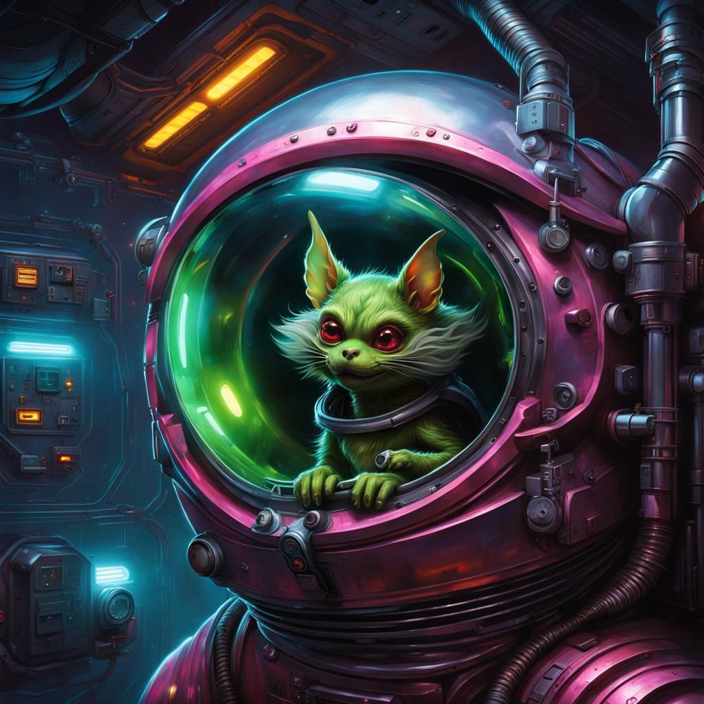 Gremlin Sneaking Through Space Station Airlock