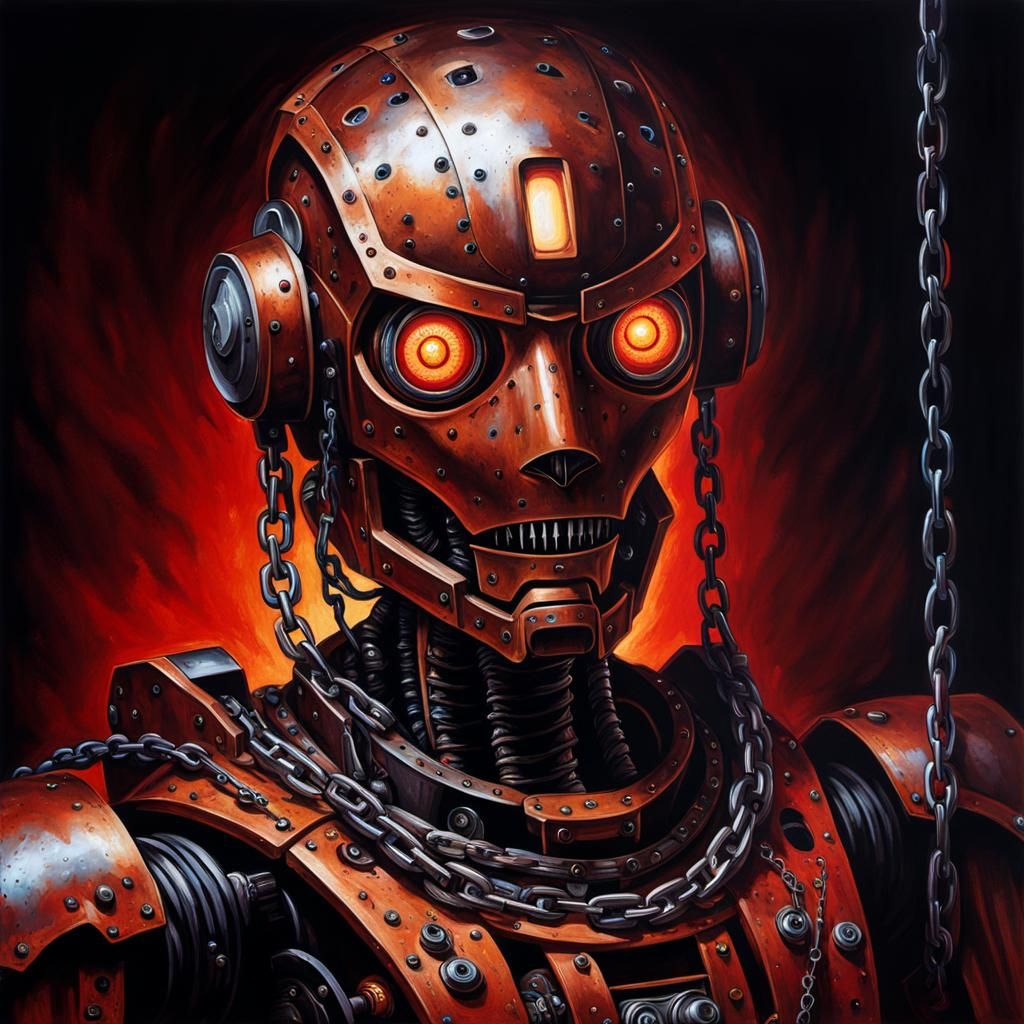 Decaying Robot Warrior in Dark Fantasy Style