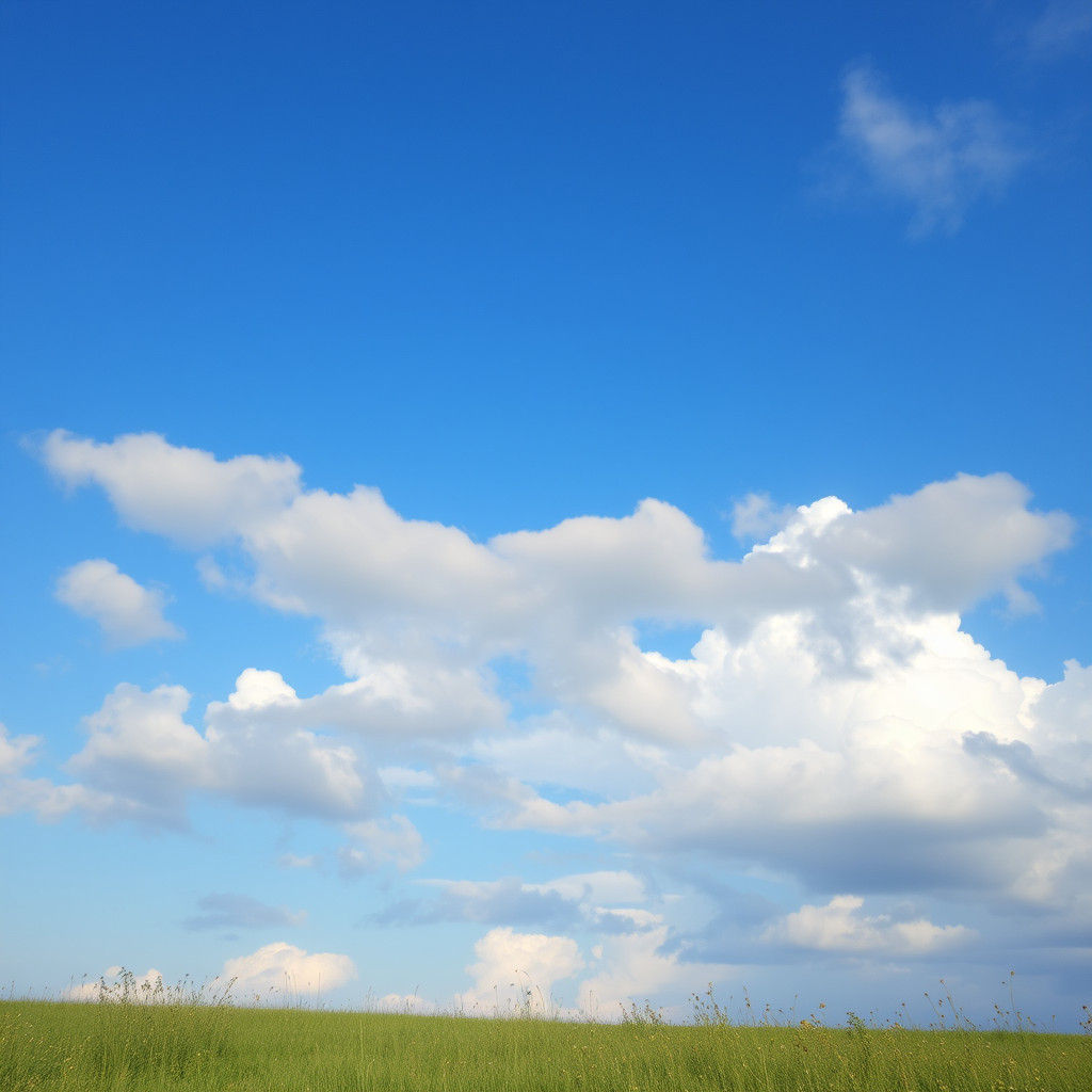 Ethereal Clouds Over Meadow in Blue Sky