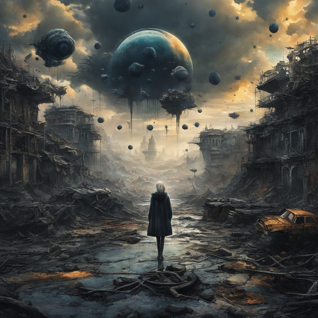 Dystopian Vortex: A Desolate, Glimmering Apocalypse