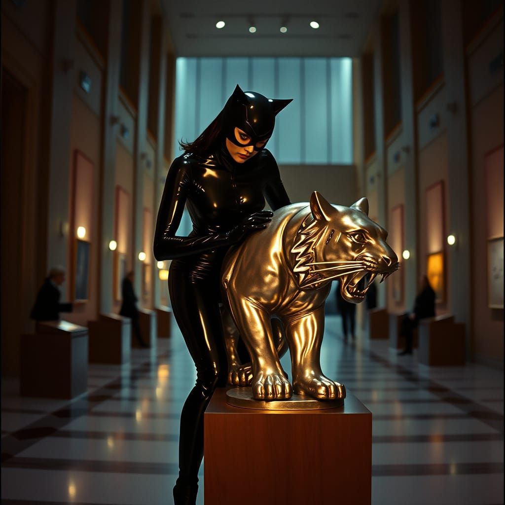 Catwoman Steals Tiger Sculpture in a Cinematic Museum Heist