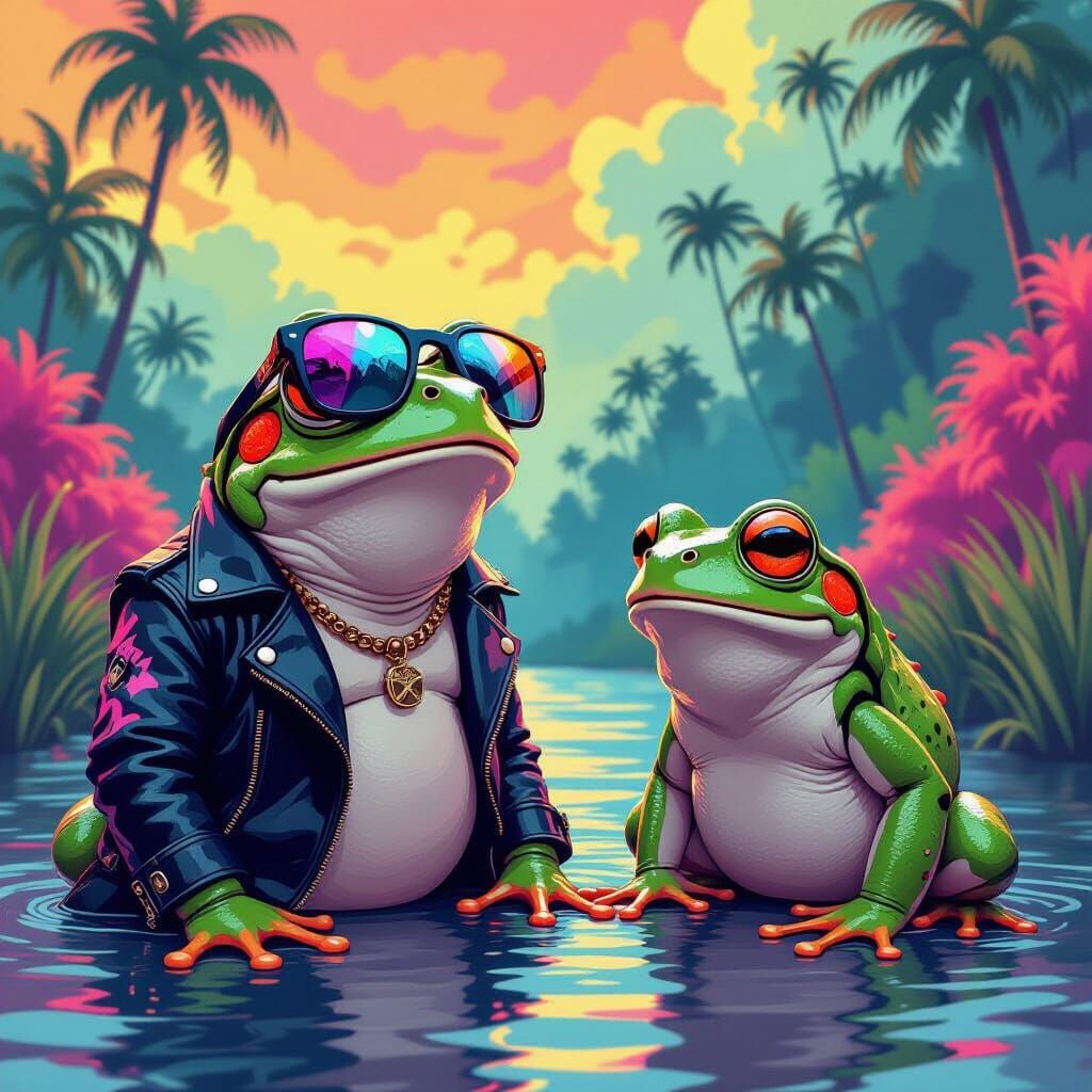 Psychedelic Frog Encounter in Neon Style