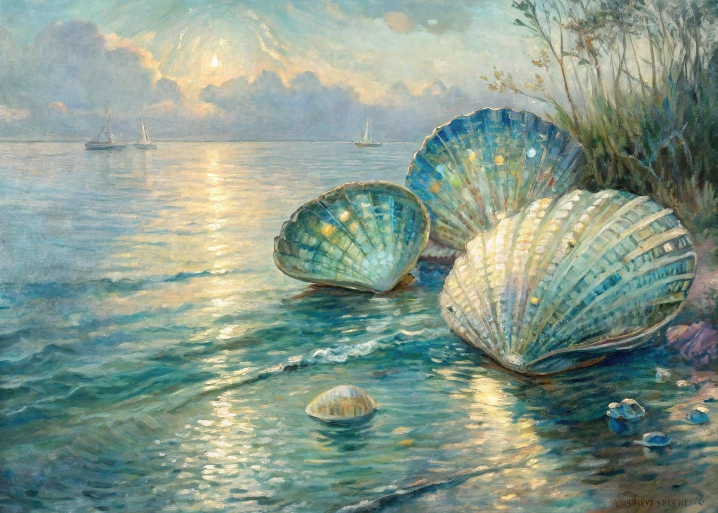 Impressionist Paua Shell Water Scene
