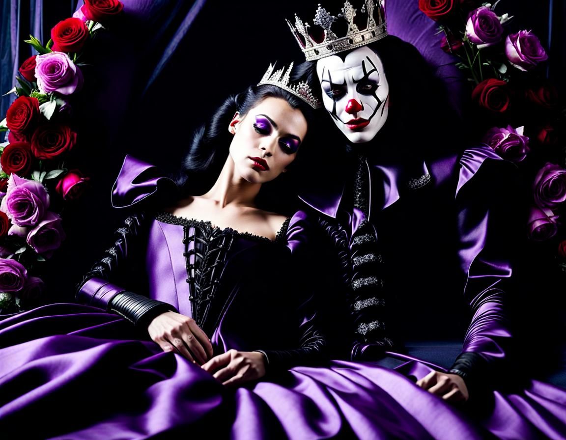 Goth Sleeping Beauty with her Clown Prince Charming