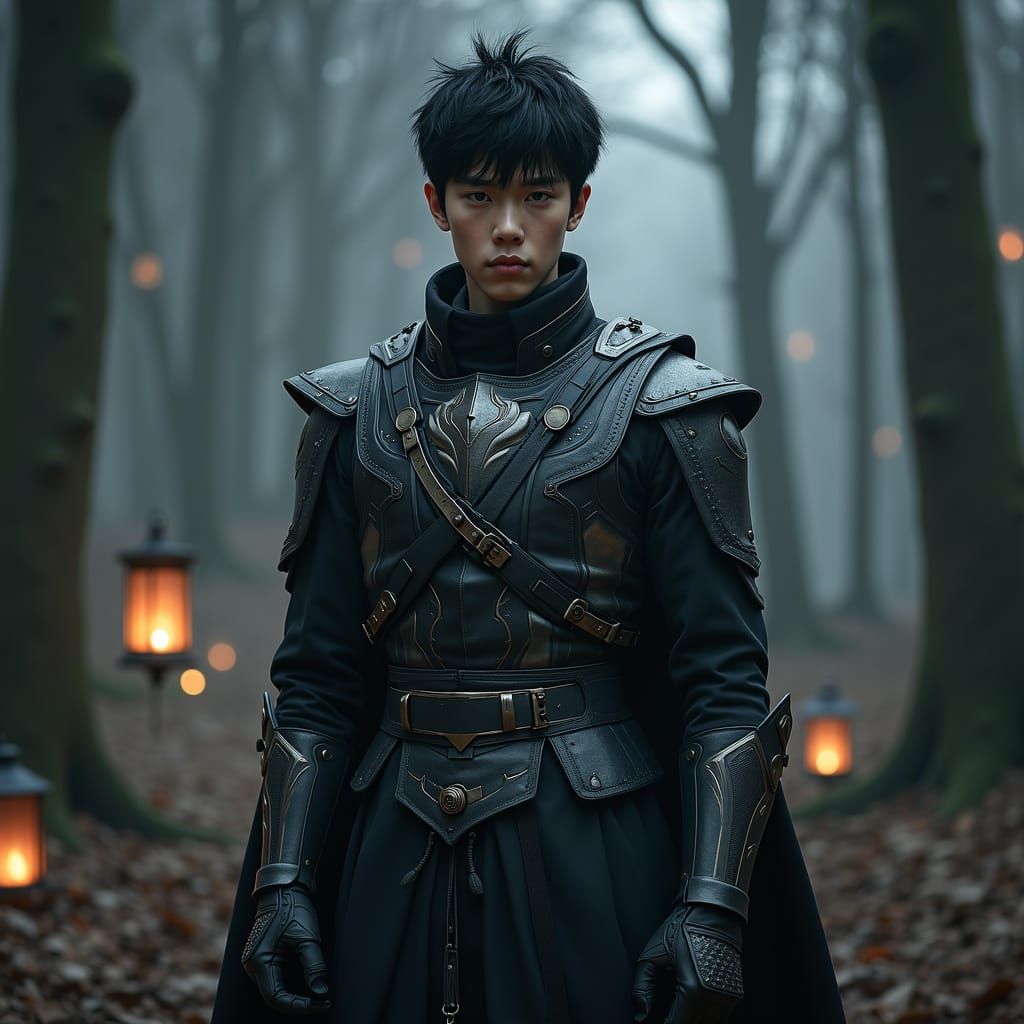Heroic Warrior in Dark Mystic Forest