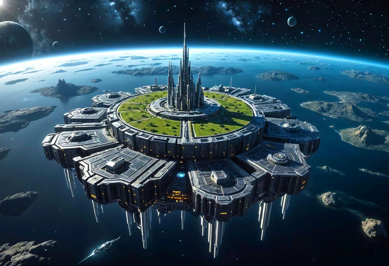 Futuristic Space Colony on Floating Island