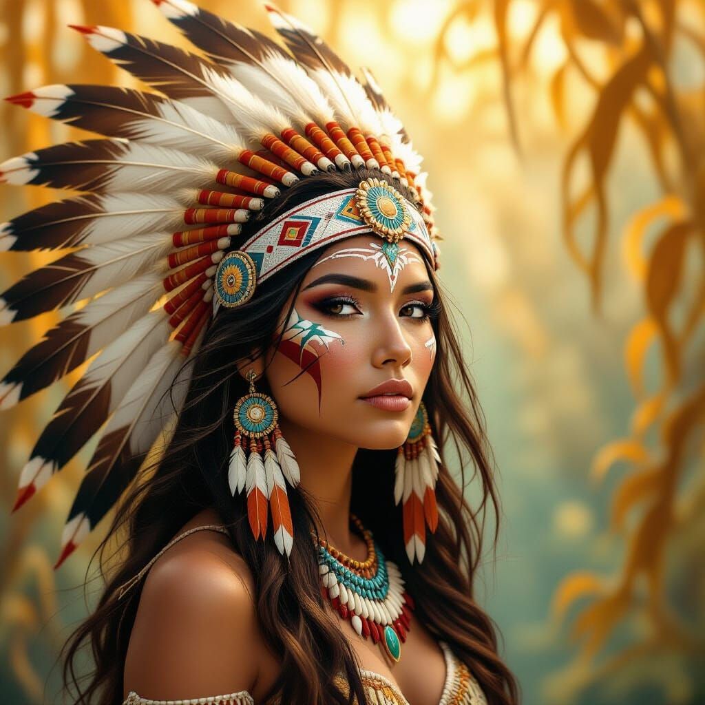 Native American Mermaid in Golden Kelp Forest