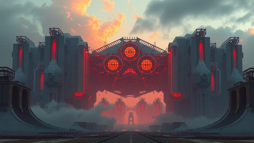 Colossal Futuristic Structure in Cyberpunk Style