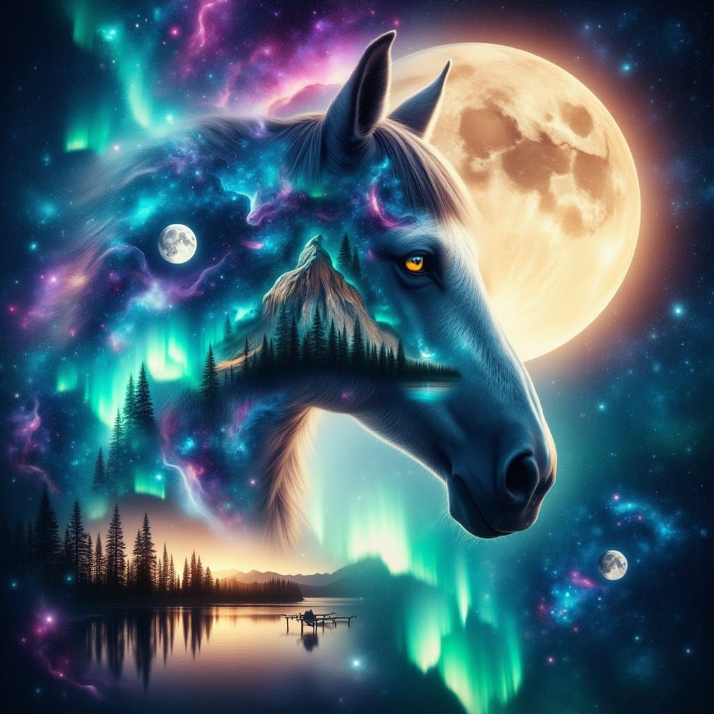 Majestic Horse Double Exposure Fantasy Art