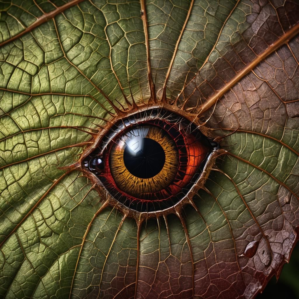 Macro Spider Eye on Leaf in Vibrant Digital Art