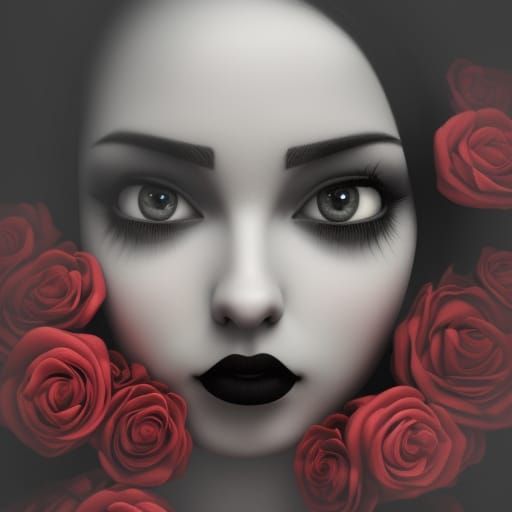Gothic Victorian Woman with Roses in Eerie 3D Art