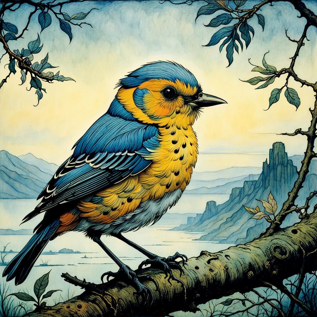 Intricate Bird Illustration in Classic Style