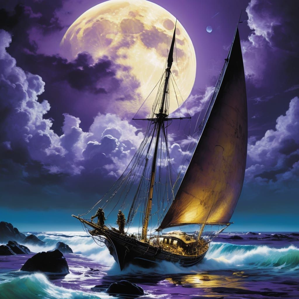 Surreal Cyberpunk Sailboat on an Alien Planet