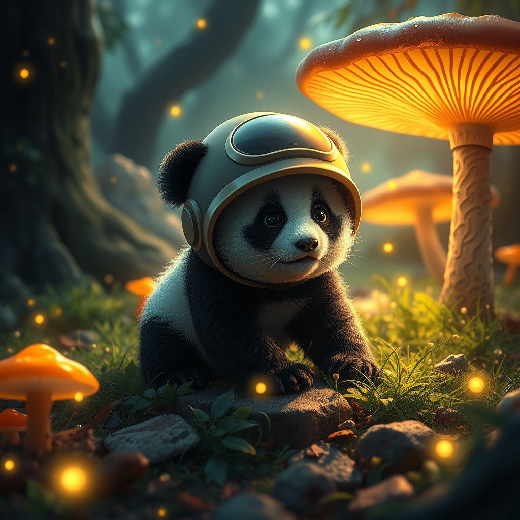 Panda Cub Crawling in Enchanted Forest