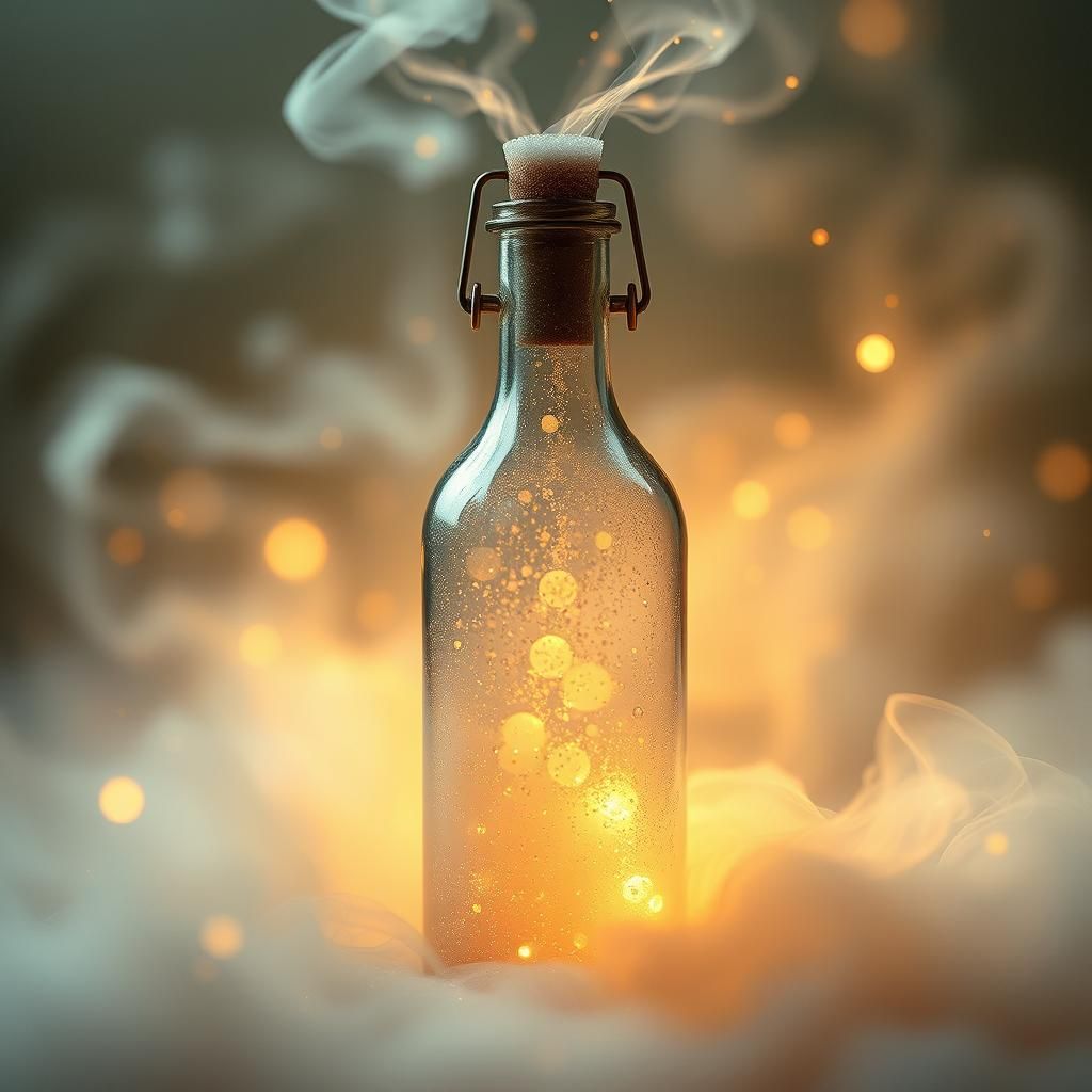 Antique Bottle Overflowing with Swirling Mist