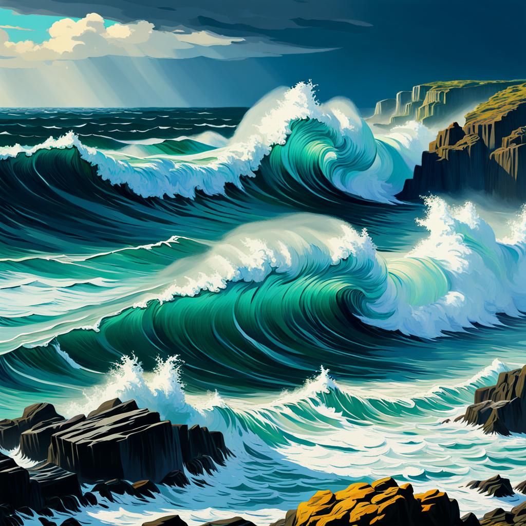Stormy Ocean Waves Digital Painting