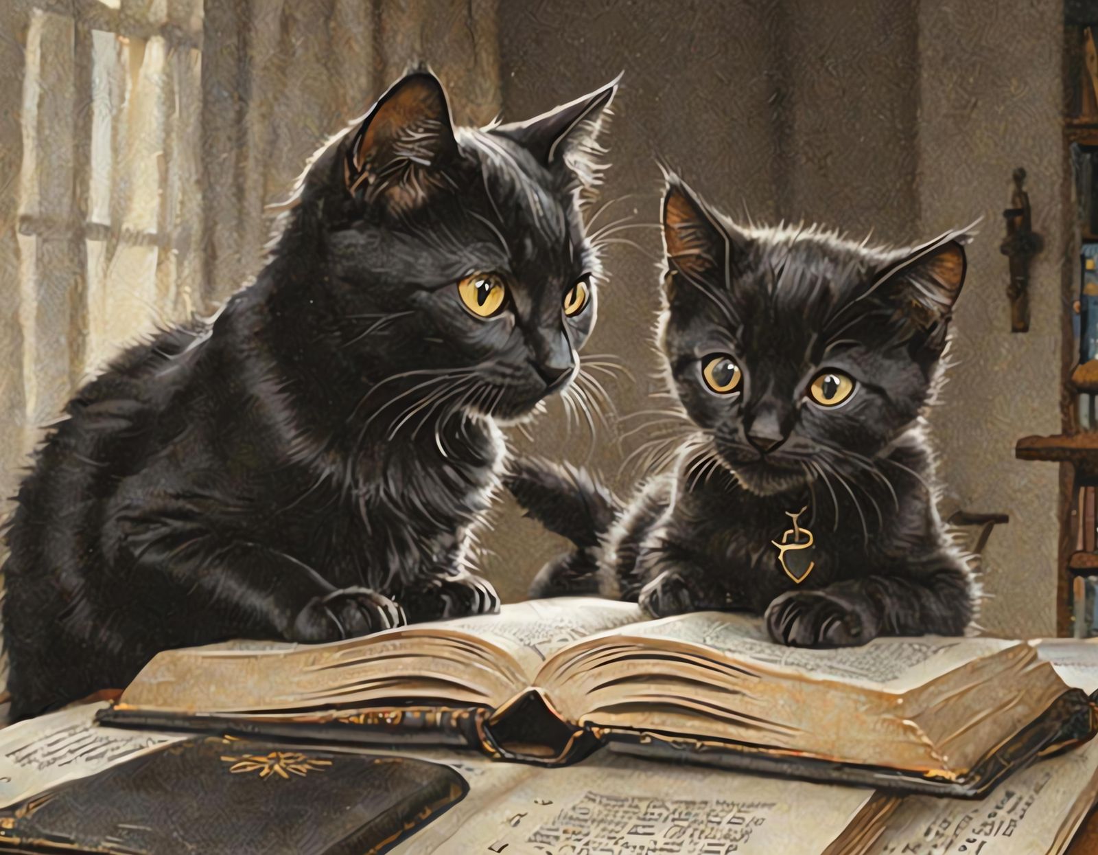 Black Cat Father Teaching Kitten Son Math