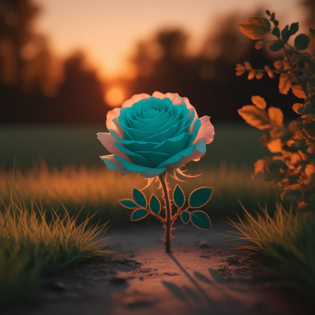 Turquoise Rose Blooms at Sunset