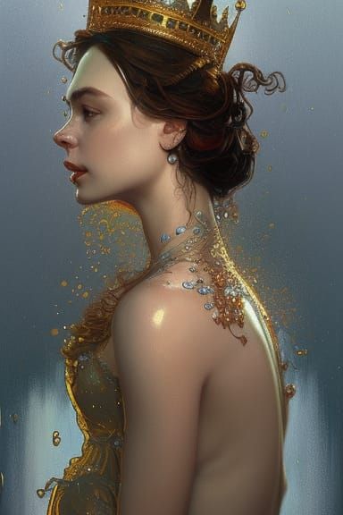 Golden Crown Portrait in Art Nouveau Style