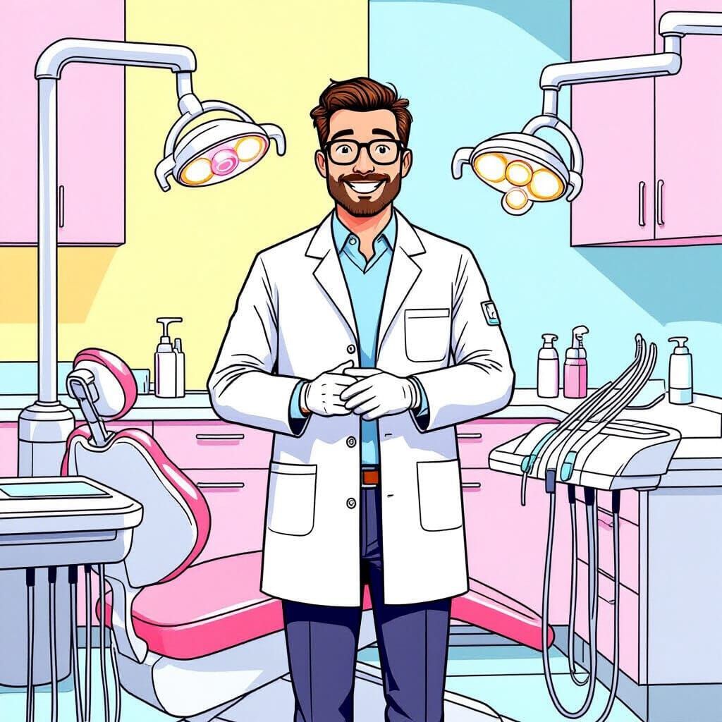 Friendly Dentist in Lichtenstein Style, Miyazaki Whimsy