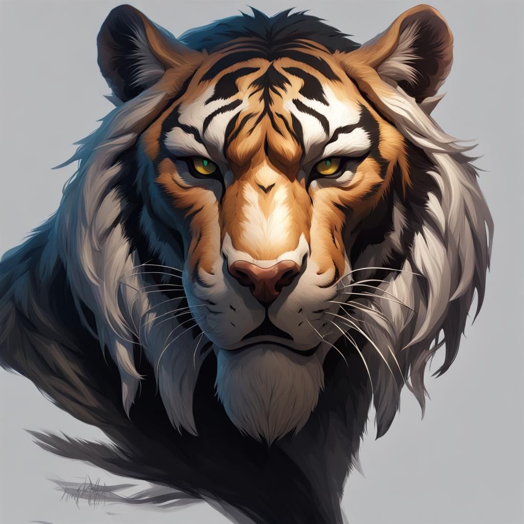 Detailed Black Sabertooth Tiger Portrait