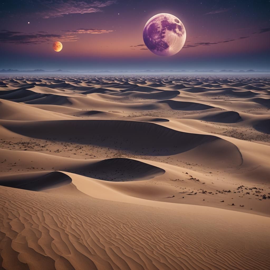 Giant Moon over Sweeping Sand Dunes