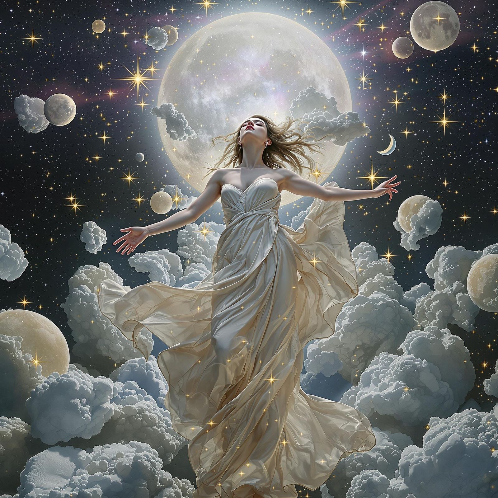 Goddess Ascending to Astral Realm in Dreamlike Hiero-Art