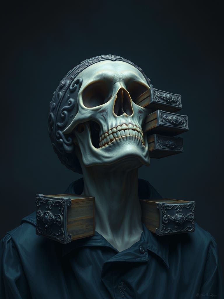 Ethereal Portrait with Intricate Skull Drawers