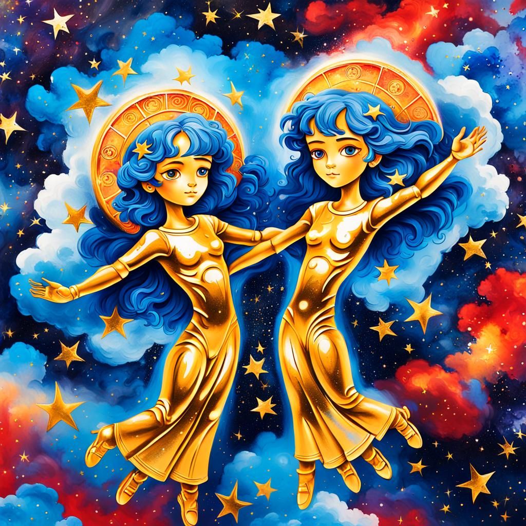 Gemini Twins in Galaxy: Graffiti Art Zodiac